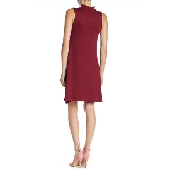 Joan Vass Synthetic Mock Neck Sleeveless Knit Dress Burgundy Size M - Picture 2 of 2